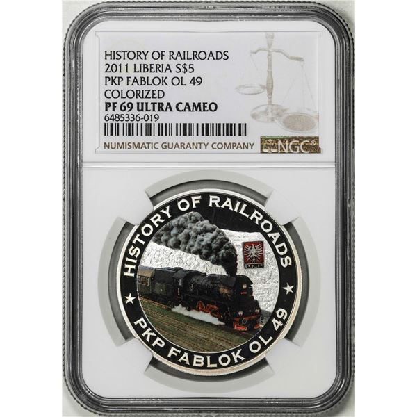 2011 Liberia $5 History of Railroads PKP Fablok OL 49 Silver Coin NGC PF69 Ultra Cameo