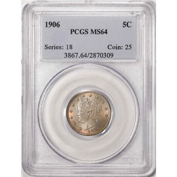 1906 Liberty V Nickel Coin PCGS MS64