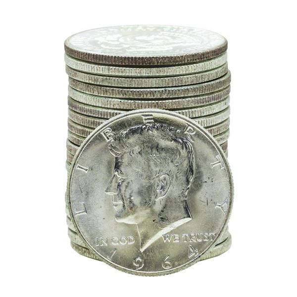 Roll of (20) Brilliant Uncirculated 1964 Kennedy Half Dollar Coins