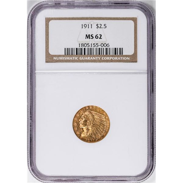 1911 $2 1/2 Indian Head Quarter Eagle Gold Coin NGC MS62