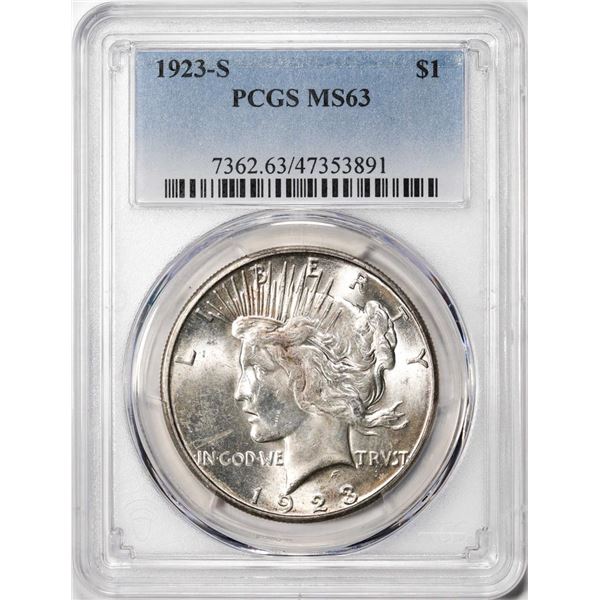 1923-S $1 Peace Silver Dollar Coin PCGS MS63