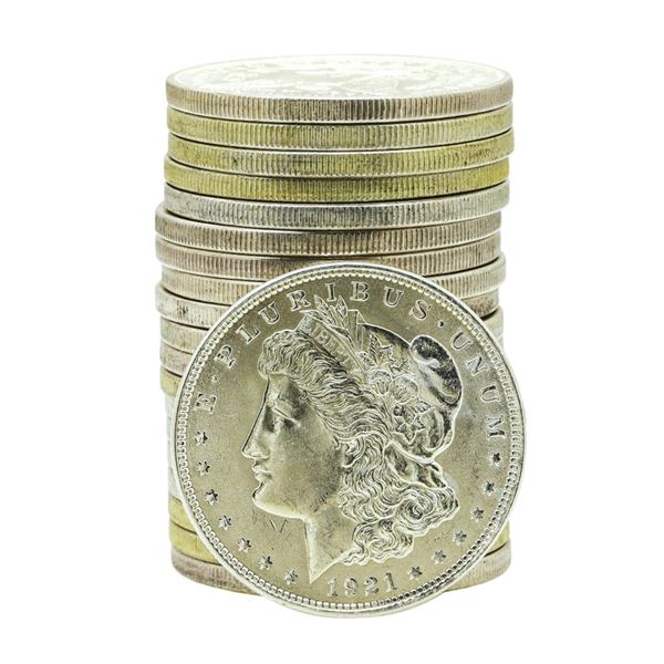 Roll of (20) Brilliant Uncirculated 1921 $1 Morgan Silver Dollar Coins