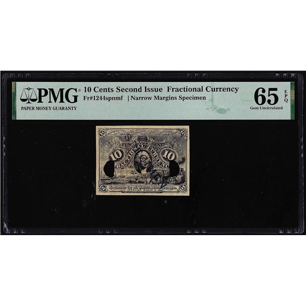 Specimen 1863 2nd Issue 10 Cents Fractional Currency Note Fr.1244sp PMG Gem Unc 65EPQ