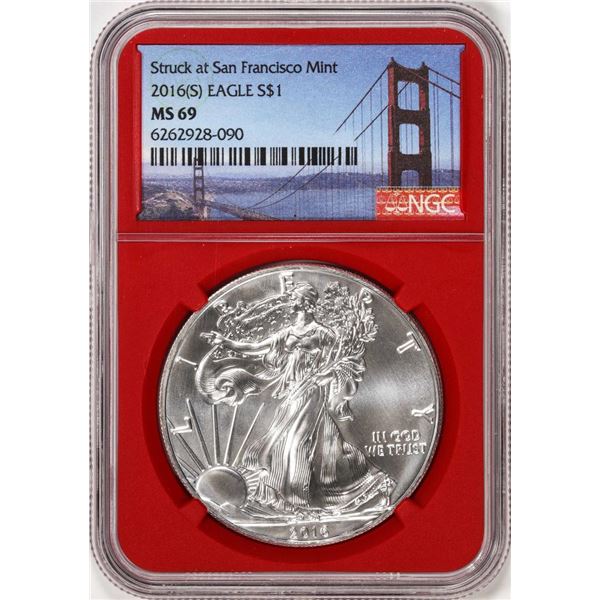 2016-(S) $1 American Silver Eagle Coin NGC MS69 Struck at San Francisco Red Core