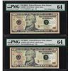 Image 1 : (2) Consec. 2004A $10 Federal Reserve Over Inking Error Notes PMG Ch. Uncirculated 64