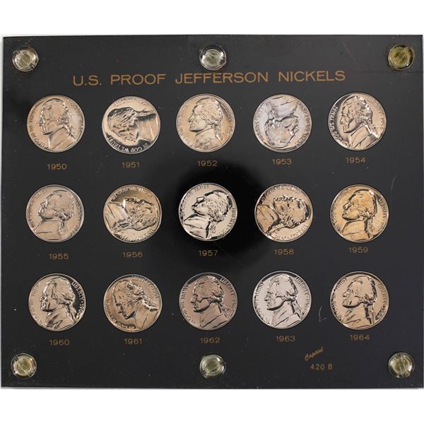 Set of 1950-1964 Proof Jefferson Nickel Coins in Capital Plastic Holder