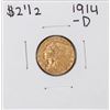 Image 1 : 1914-D $2 1/2 Indian Head Quarter Eagle Gold Coin