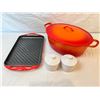 Image 1 : Le Creuset Large Pot & Grill Pan & 2 China Spice Jars with Lids