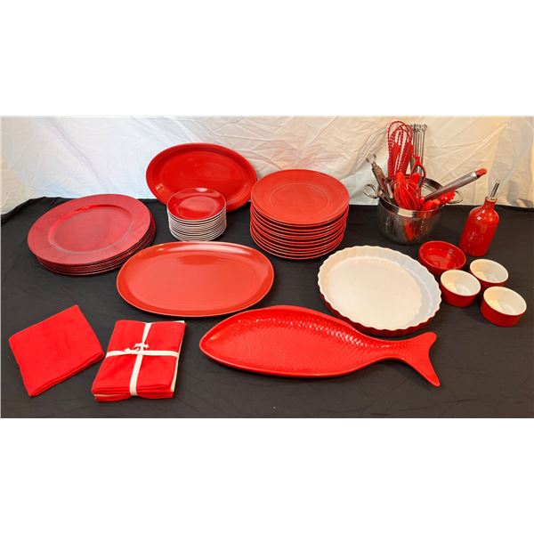 Large Assortment of Red Kitchenware