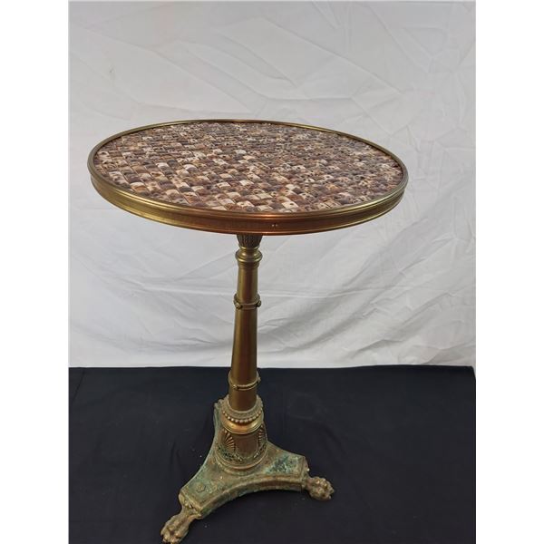 Brass Side Table with Shell Inlaid Top