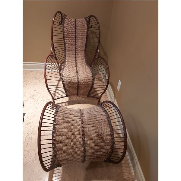 Wicker Chair and Footstool