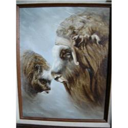 Original Oil - Musk ox by Annette Hartzell 1982