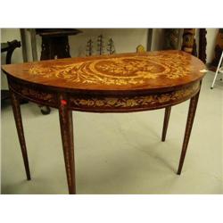 Half Moon Hall Table, Inlaid Floral Design