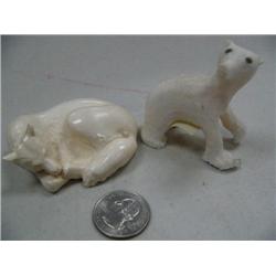 Russian Carved Mammoth Ivory  Wolf, Bear 2 Each