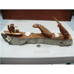Cotton Wood Carved Kayaker Peer Lake 18.5"