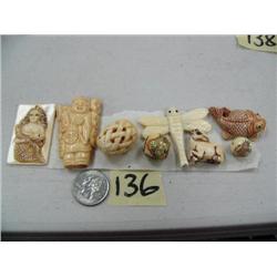 Bone Carvings - Dragon Fly, Man, Horse, Fish, Mask, Rabbit, Basket,