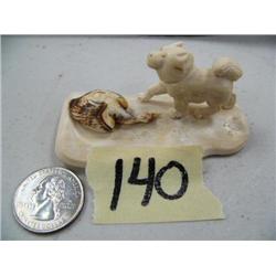 Lot of 2 carvings = Russian Mammoth Dog and Bird 3"