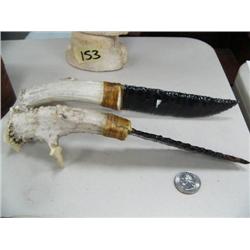 Lot of 2 Obsidian Deer Horn Knives 4"