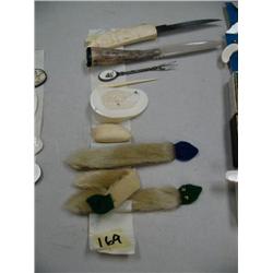 Lot of: Ivory Pieces, 2 Knives, 1 Fork 3 Seals 2 Ivory