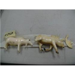 2 Old 1960 Ivory Moose as is 3"