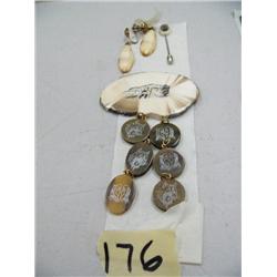 Lot of: 9 Scrimshawed Pieces Ivory Earrings