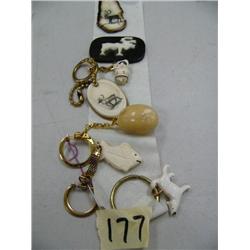 Lot of: 6 Ivory Key Chains Moose Scrimshawed on Baleen