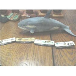 Lot of: Bone Scrimshawed Pocket Knives  4 Each   (1)