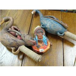Lot of Indian Chief Ashtray & 2 broken rattles