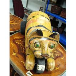 Hand carved wooden Rolling Cat