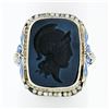 Image 1 : Antique 14k Gold Athena Warrior Intaglio Agate Seed Pearl & Enamel Filigree Ring