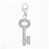 Image 1 : 14K White Gold .66 ctw Diamond Long Lock Key Dangle Charm Pendant w/ Lobster Cla