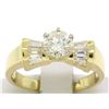 Image 2 : 14k Yellow Gold 0.91 ctw Round Diamond Solitaire Channel Baguette Engagement Rin