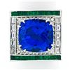 Image 1 : Estate Platinum 12.53 ctw GIA Tanzanite Emerald & Diamond Cocktail Statement Rin
