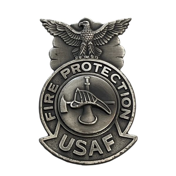 USAF Fire Protection Metal Badge – 1984 Air Force Mini Badge, Original Box, Unused