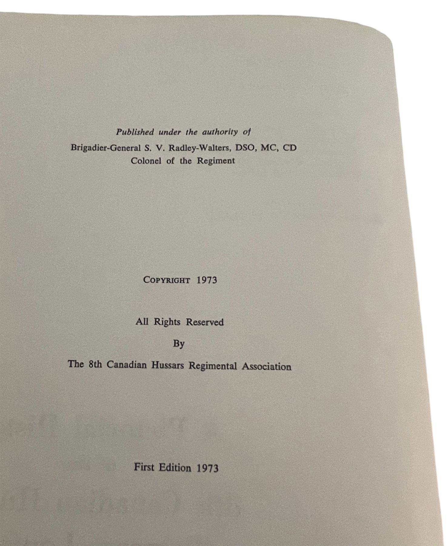 8th Canadian Hussars. 125 Years of Service 1848-1973 Regimental History
