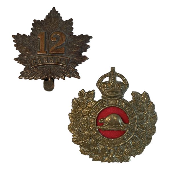 WW1 Canadian Engineers & 12th Battalion Cap Badge Lot