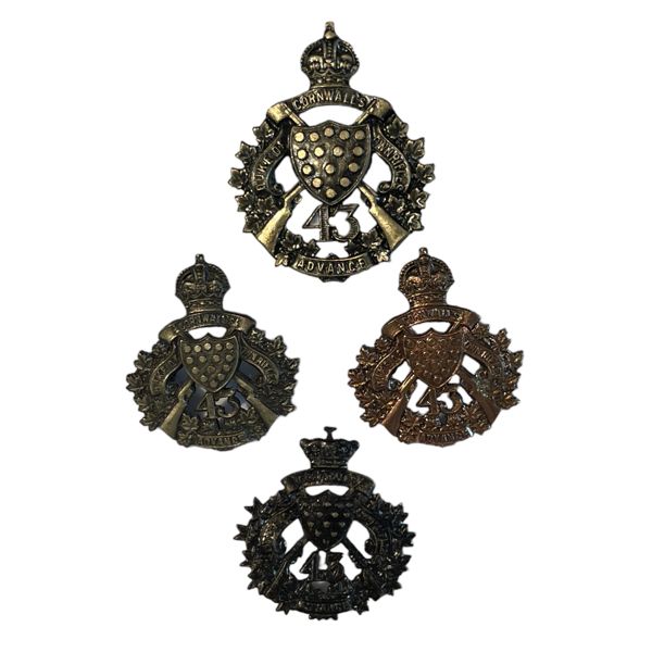 Pre WW1 43rd Regiment Duke of Cornwall's Own Cap & Collar Badge Lot