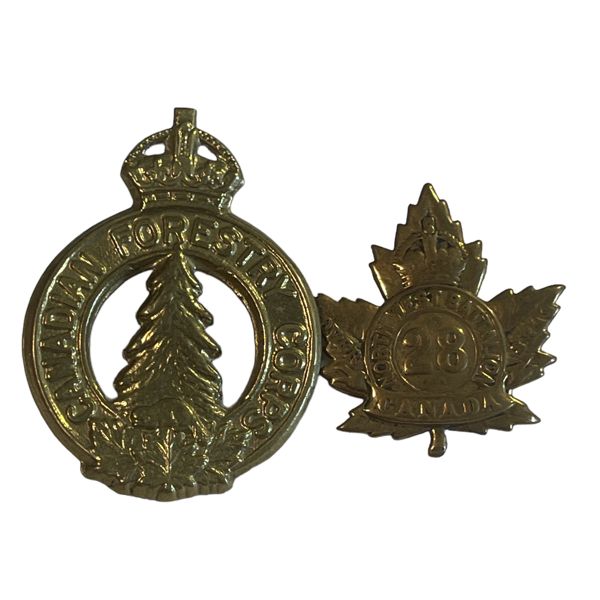 Well Polished 28th Battalion Cap Badge & Canadian Forestry Corps Cap Badge