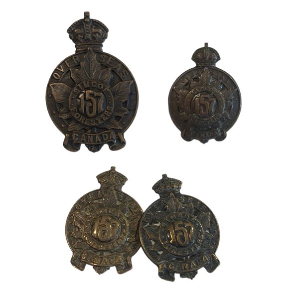 WW1 CEF 157th Battalion, Simcoe Foresters, Cap & Collar Badge Lot