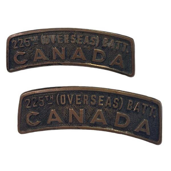 WW1 CEF 225th Battalion, Kootenay, Shoulder Title Badge Pair 