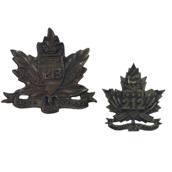 WW1 212th & 213th Battalion Cap and Collar Badge Lot