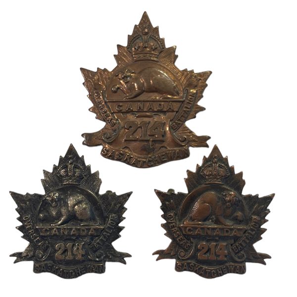 WW1 214th Battalion, Saskatchewan Cap & Collar Badge Lot