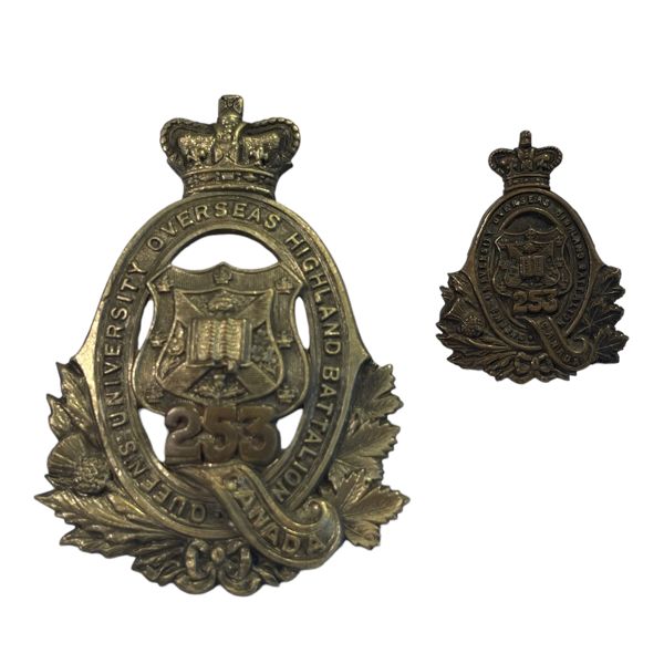 WW1 CEF 253rd Battalion, Queen’s University Highlanders Cap & Collar Badge 