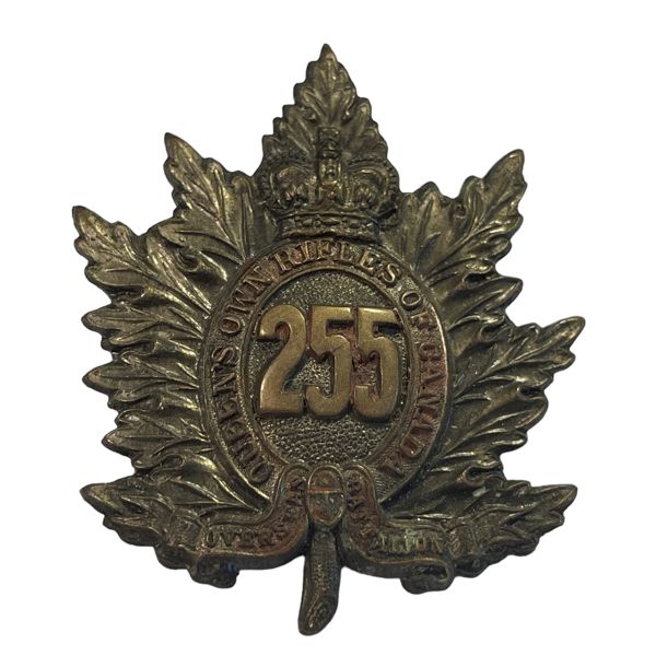 WW1 CEF 255th Battalion, Queens Own Rifles Cap Badge 