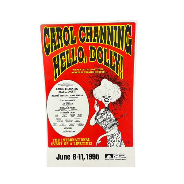 Carol Channing signed hello Dolly vintage 1995 show performance poster window card