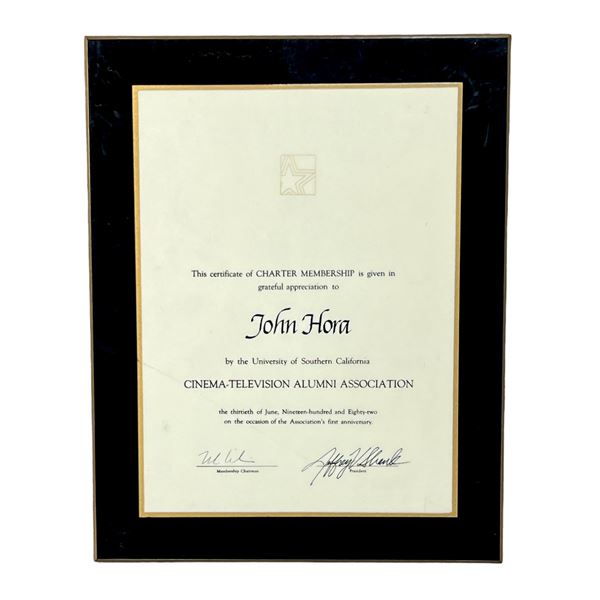 John hora Hollywood legend cinematographer personal Cinema TV alumni Association award plaque