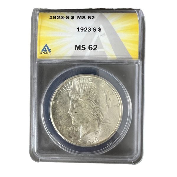 1923 S US Peace Silver Dollar coin graded MS 62