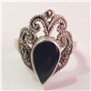 Image 1 : SILVER MARCASITE BLACK ONYX  RING (SIZE 7) (WEIGHT 5.05G)