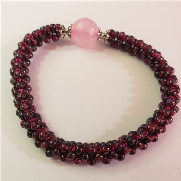 GARNET ROSE QUARTZ FLEXIBLE BRACELET