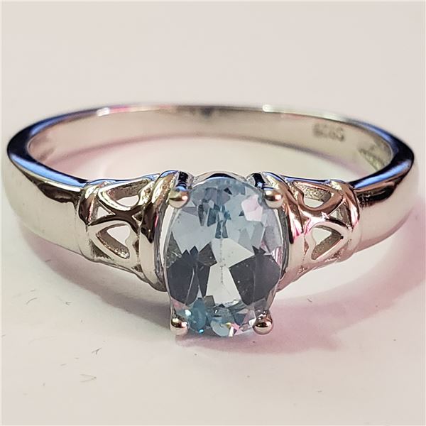 SILVER RHODIUM PLATED BLUE TOPAZ(1CT)  RING (SIZE 7)